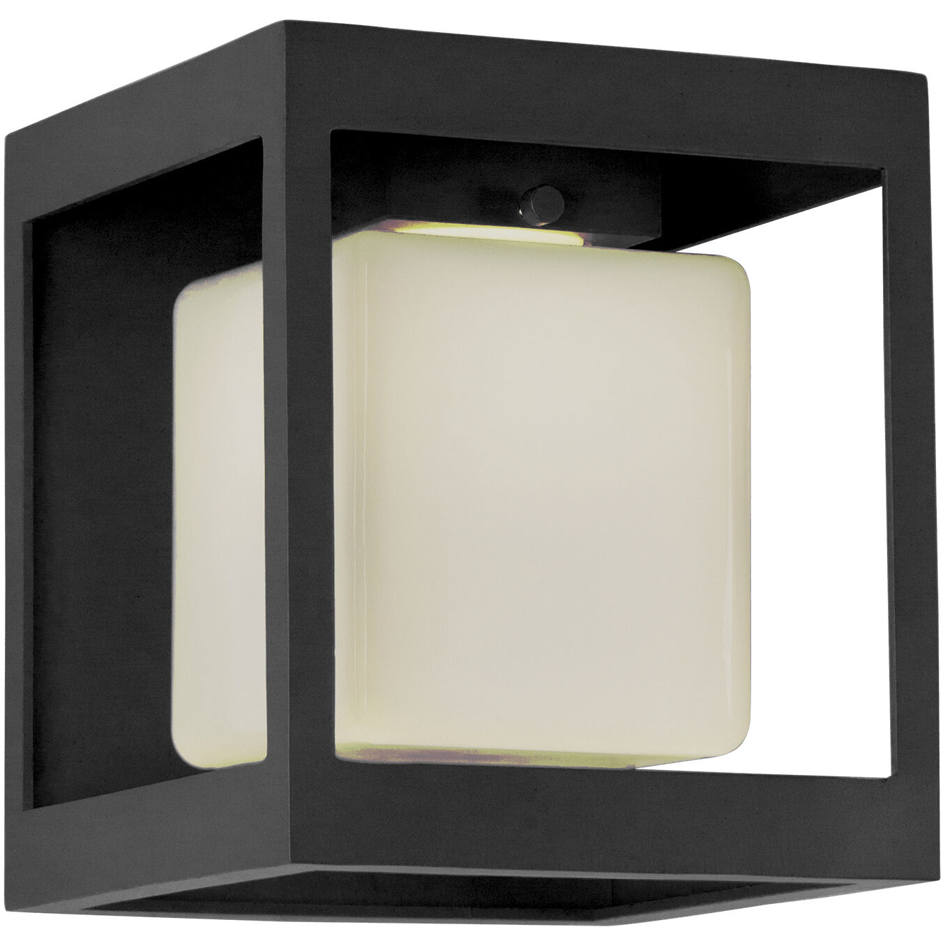 Square Box LED Textured Black Outdoor Sconce in Opal with Hammered Texture, Square Box